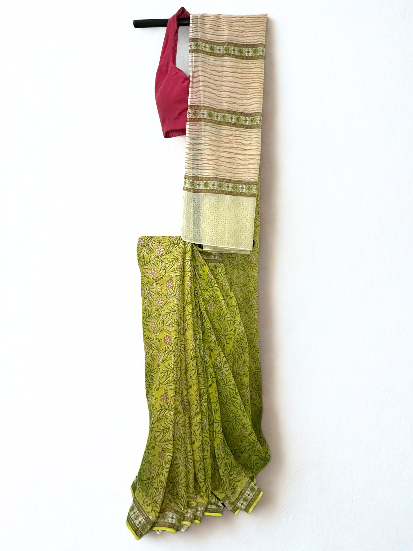 Green Blossom Chanderi Silk Saree